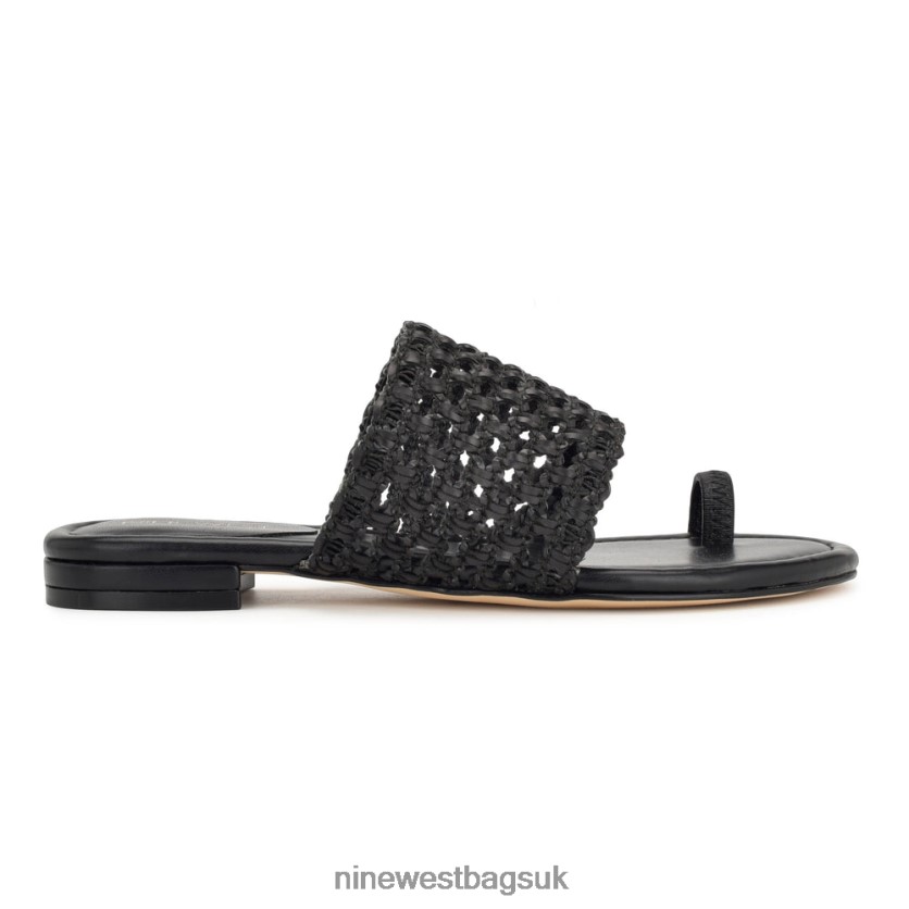 Nine West Nolah Flat Slide Sandals RFX40B35 - Nine West UK Sale Black Woven