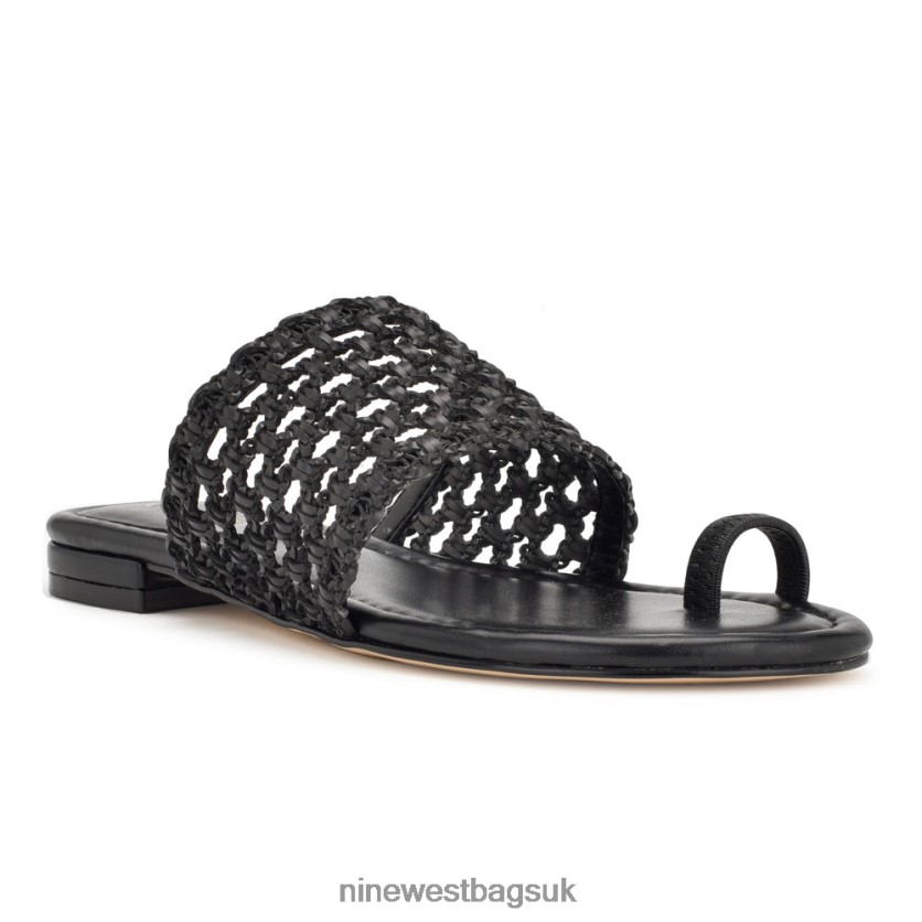 Nine West Nolah Flat Slide Sandals RFX40B35 - Nine West UK Sale Black Woven