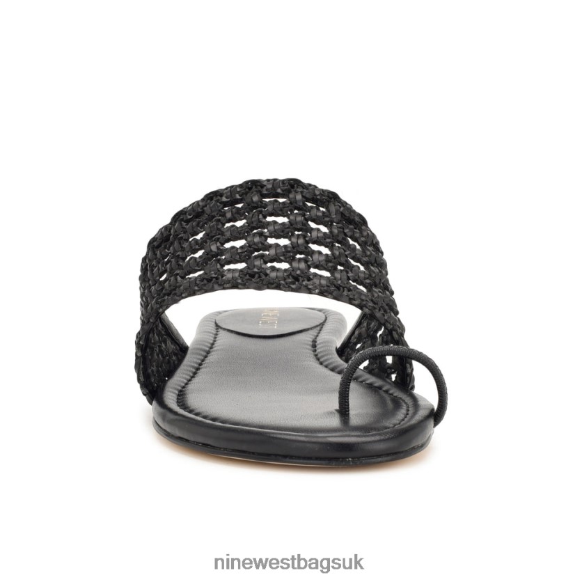 Nine West Nolah Flat Slide Sandals RFX40B35 - Nine West UK Sale Black Woven