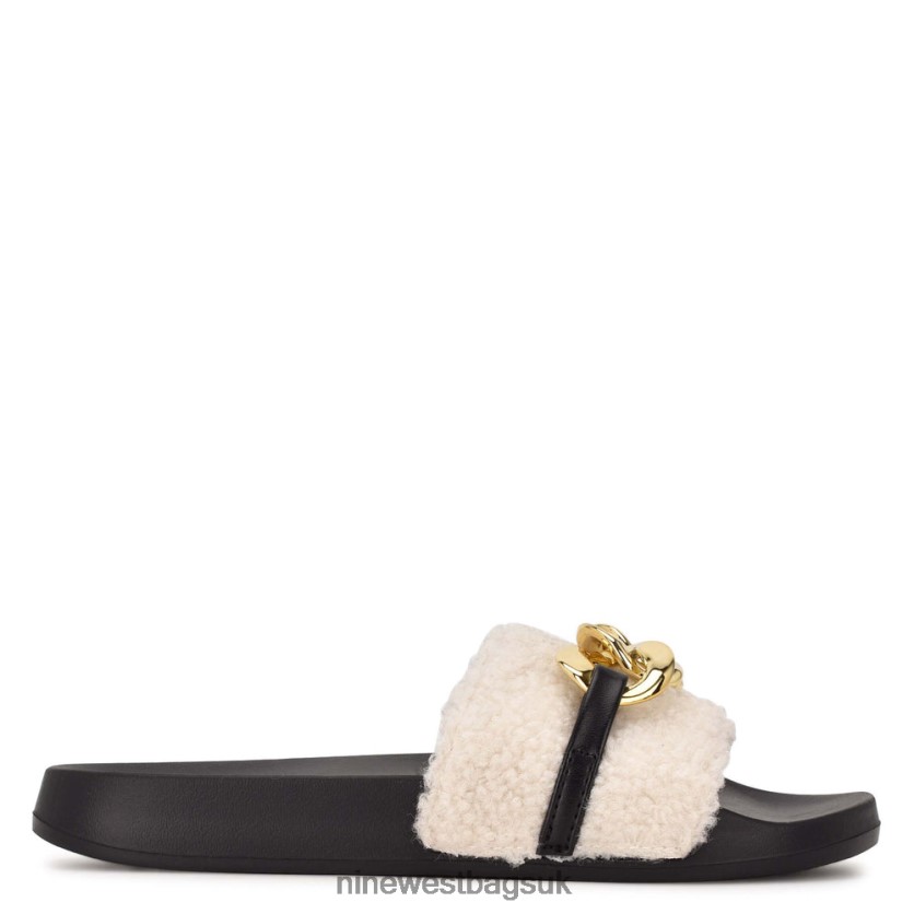 Nine West Slinks Flat Slide Sandals RFX40B67 - Nine West UK Sale Cream Faux Shearling