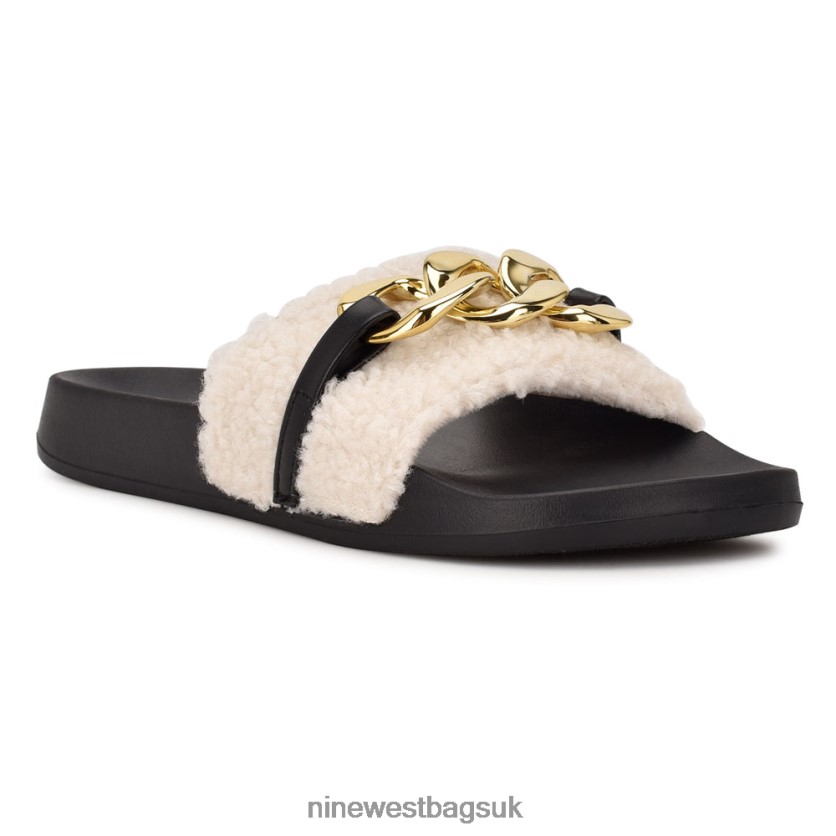 Nine West Slinks Flat Slide Sandals RFX40B67 - Nine West UK Sale Cream Faux Shearling