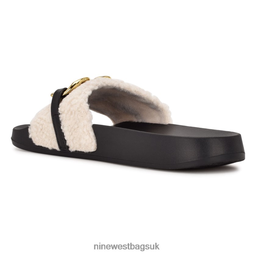 Nine West Slinks Flat Slide Sandals RFX40B67 - Nine West UK Sale Cream Faux Shearling