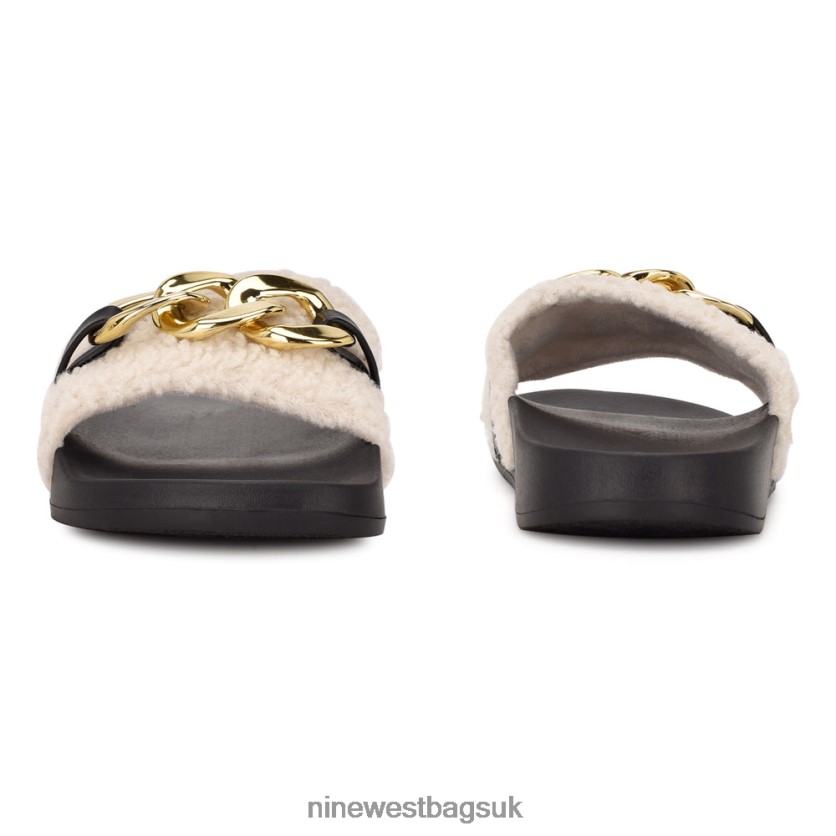 Nine West Slinks Flat Slide Sandals RFX40B67 - Nine West UK Sale Cream Faux Shearling