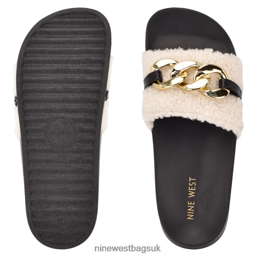Nine West Slinks Flat Slide Sandals RFX40B67 - Nine West UK Sale Cream Faux Shearling