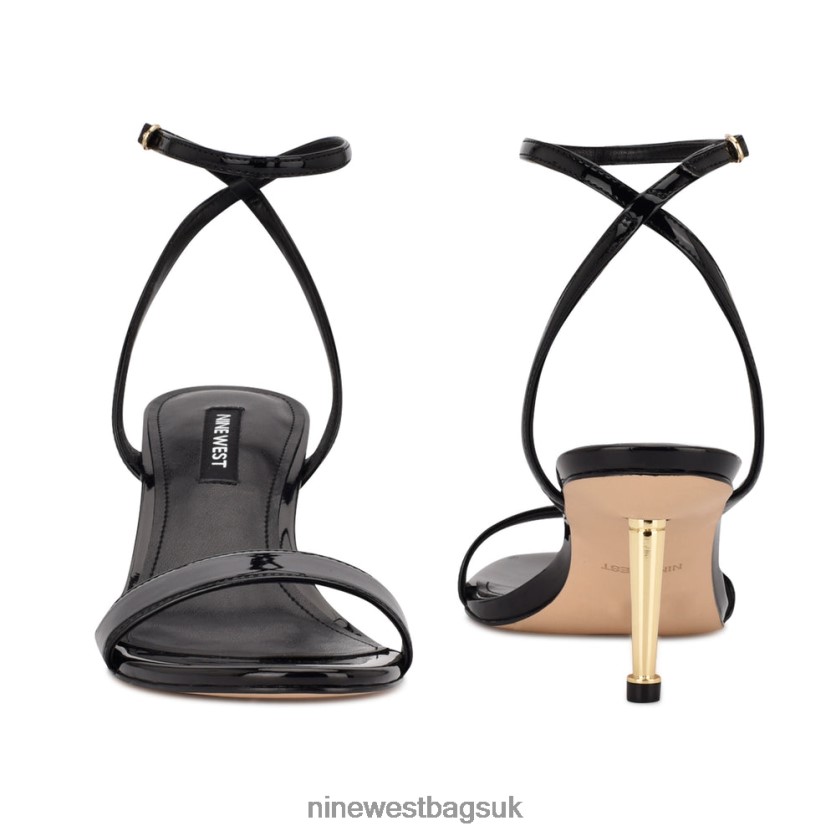 Nine West Anny Ankle Strap Heeled Sandals RFX40B1866 - Nine West Sandals UK Black Patent
