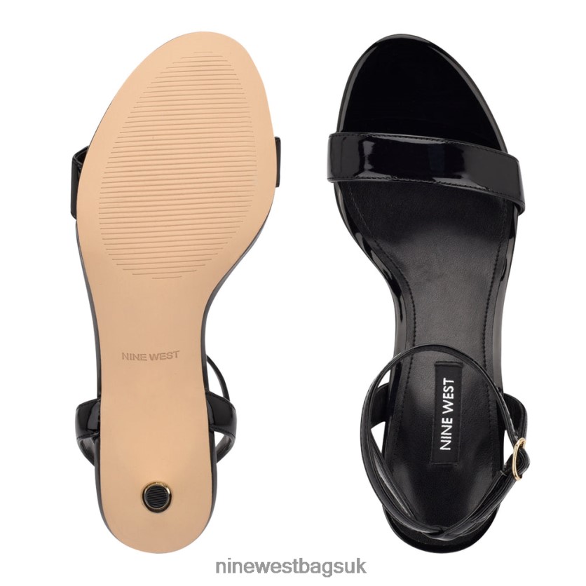 Nine West Anny Ankle Strap Heeled Sandals RFX40B1866 - Nine West Sandals UK Black Patent