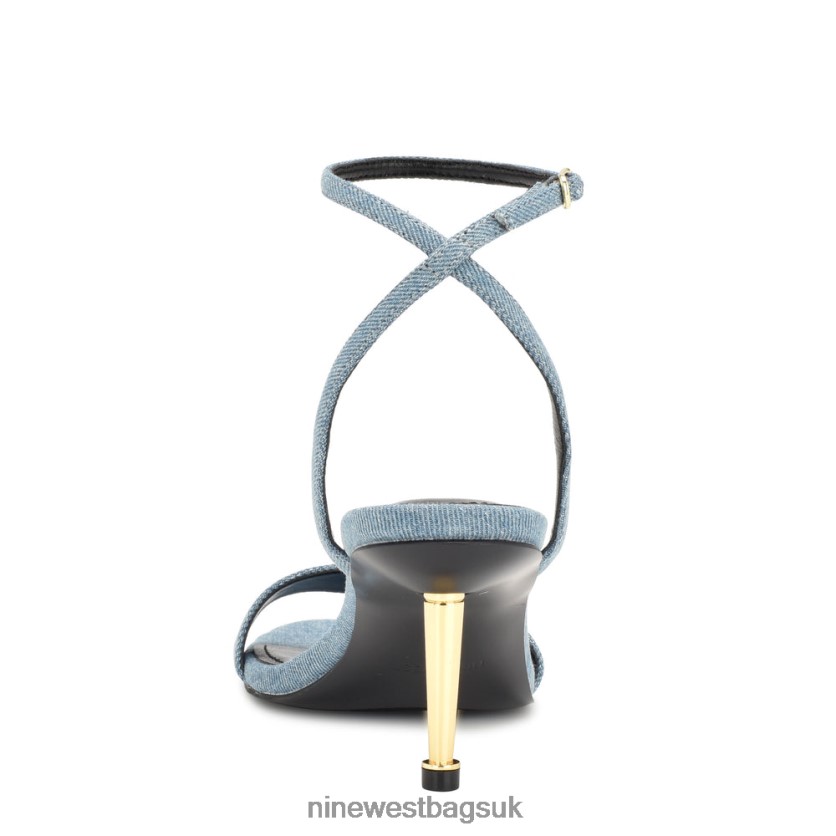 Nine West Anny Ankle Strap Heeled Sandals RFX40B206 - Nine West Sandals UK Blue Denim Fabric