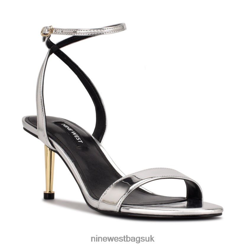 Nine West Anny Ankle Strap Heeled Sandals RFX40B456 - Nine West Bags UK Silver Mirror Metallic