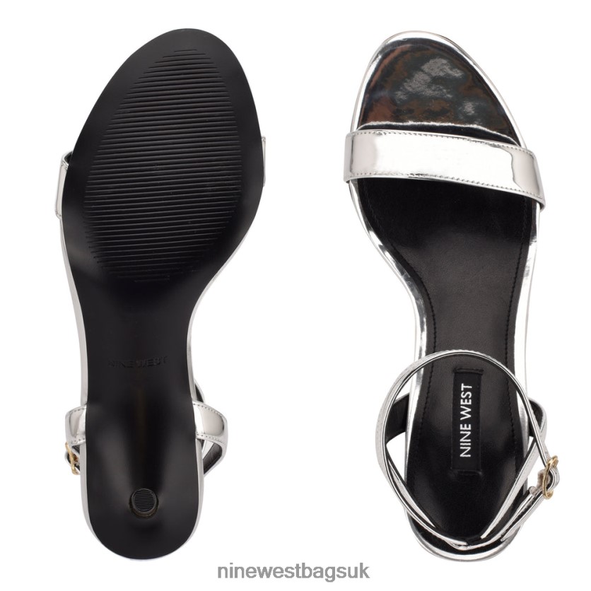 Nine West Anny Ankle Strap Heeled Sandals RFX40B456 - Nine West Bags UK Silver Mirror Metallic