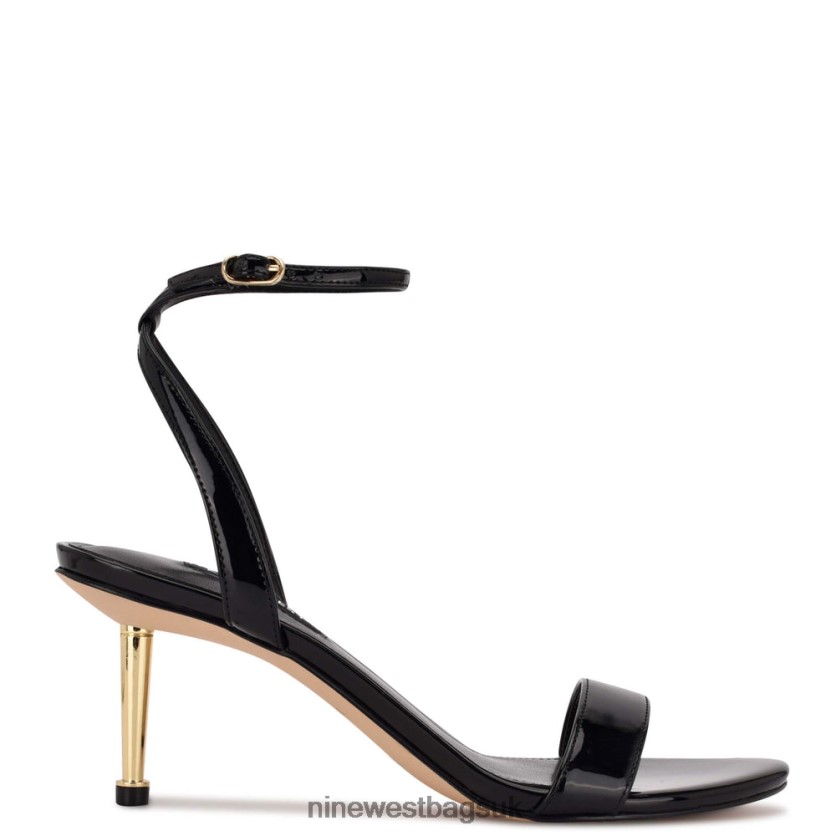 Nine West Anny Ankle Strap Heeled Sandals RFX40B458 - Nine West Sandals UK Black Patent
