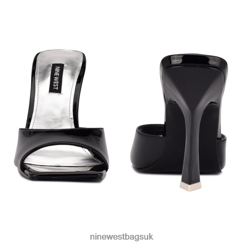 Nine West Aurea Heeled Slide Sandals RFX40B503 - Nine West UK Sale Black Patent