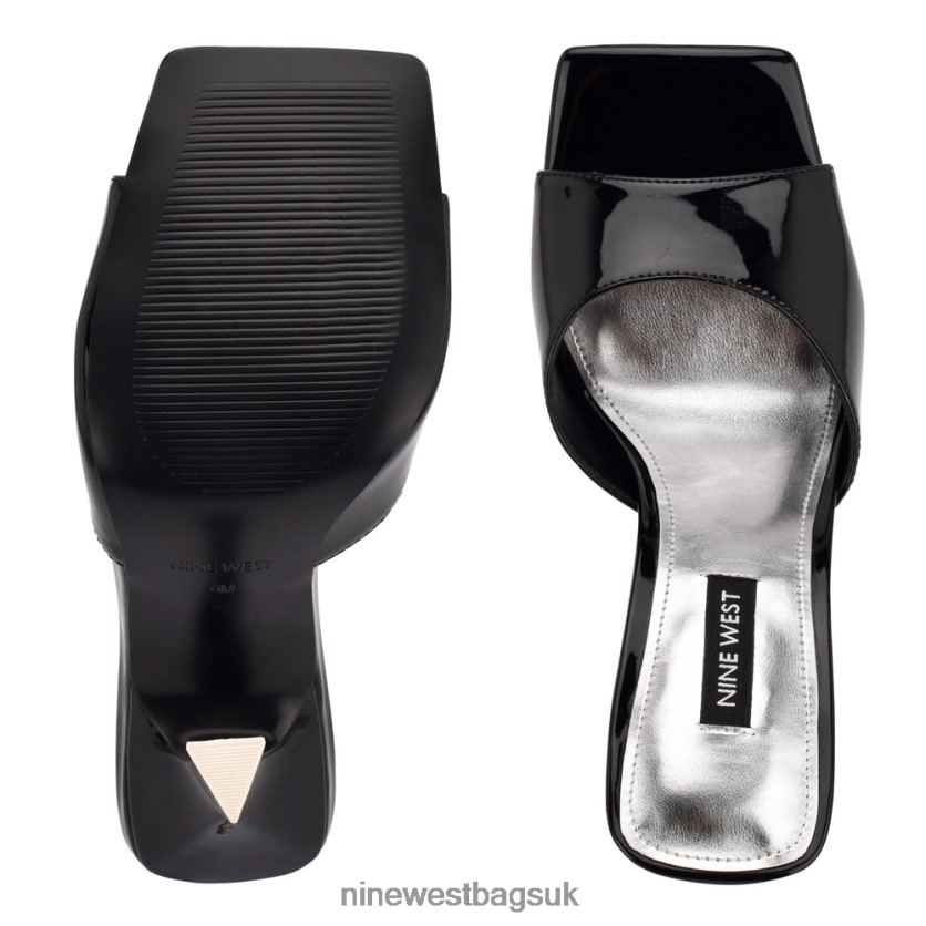 Nine West Aurea Heeled Slide Sandals RFX40B503 - Nine West UK Sale Black Patent