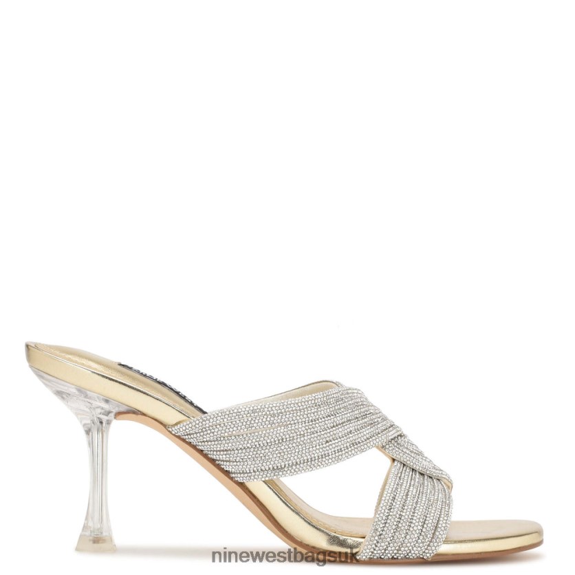 Nine West Dancy Heeled Slide Sandals RFX40B373 - Nine West UK Gold Crystal