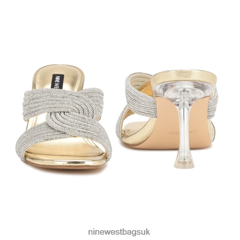 Nine West Dancy Heeled Slide Sandals RFX40B373 - Nine West UK Gold Crystal