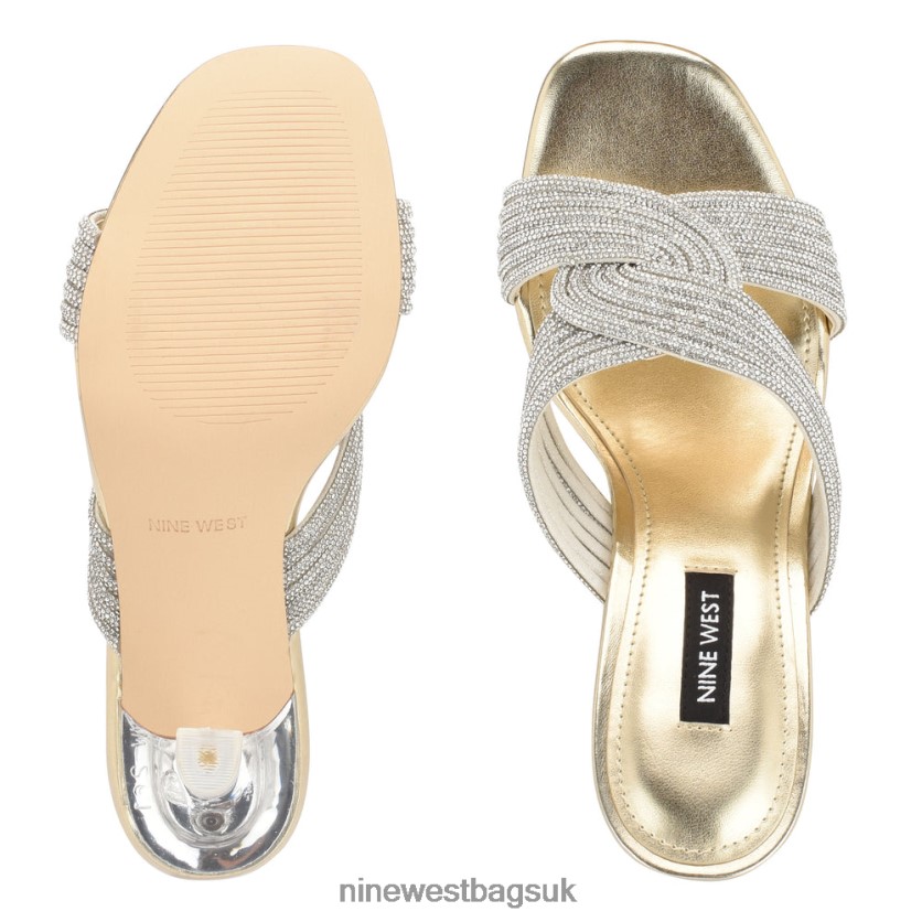 Nine West Dancy Heeled Slide Sandals RFX40B373 - Nine West UK Gold Crystal