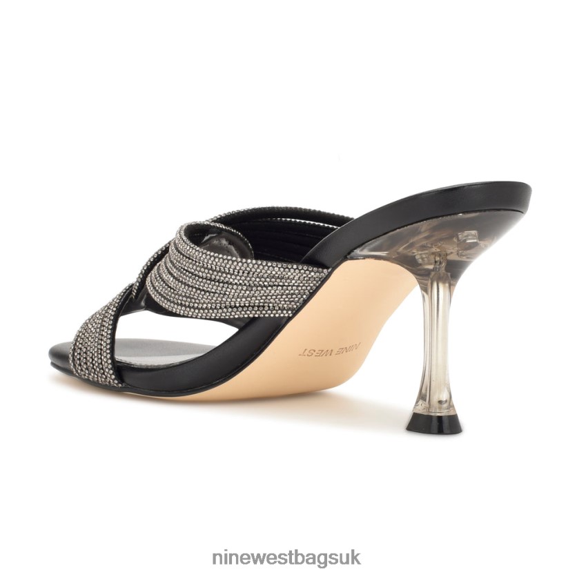 Nine West Dancy Heeled Slide Sandals RFX40B374 - Nine West Sandals UK Black Crystal