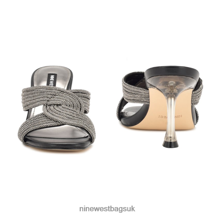 Nine West Dancy Heeled Slide Sandals RFX40B374 - Nine West Sandals UK Black Crystal
