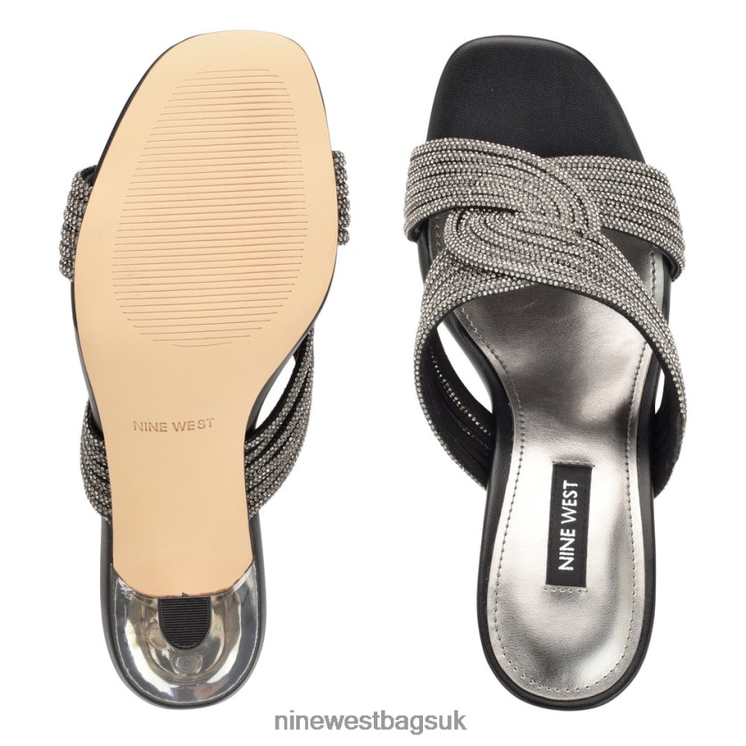 Nine West Dancy Heeled Slide Sandals RFX40B374 - Nine West Sandals UK Black Crystal