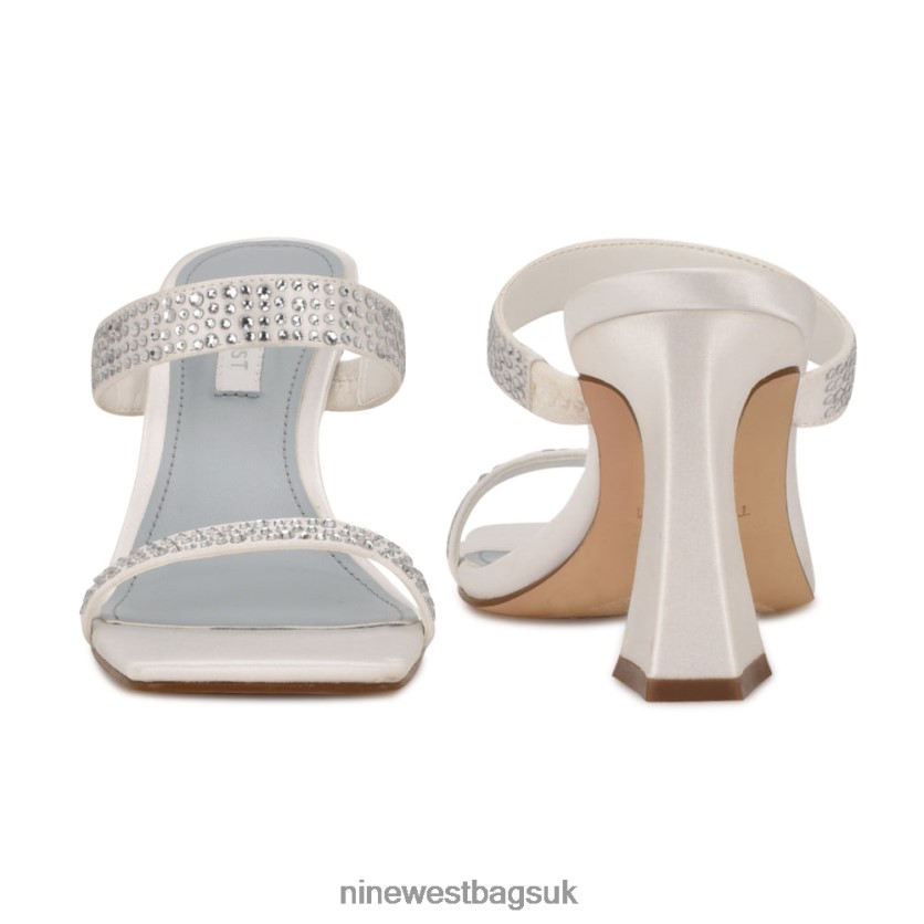 Nine West Darla Heeled Slide Sandals RFX40B636 - Nine West Bags UK White Satin
