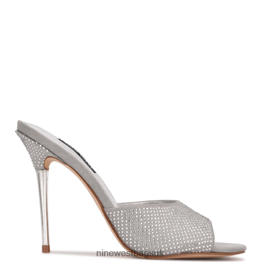 Nine West Divas Heeled Slide Sandals RFX40B405 - Nine West UK Grey Shimmer Suede