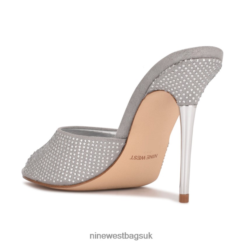 Nine West Divas Heeled Slide Sandals RFX40B405 - Nine West UK Grey Shimmer Suede