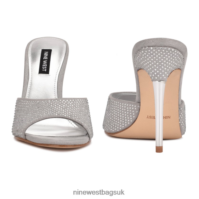 Nine West Divas Heeled Slide Sandals RFX40B405 - Nine West UK Grey Shimmer Suede