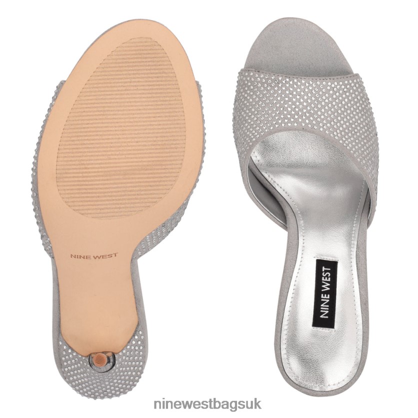 Nine West Divas Heeled Slide Sandals RFX40B405 - Nine West UK Grey Shimmer Suede