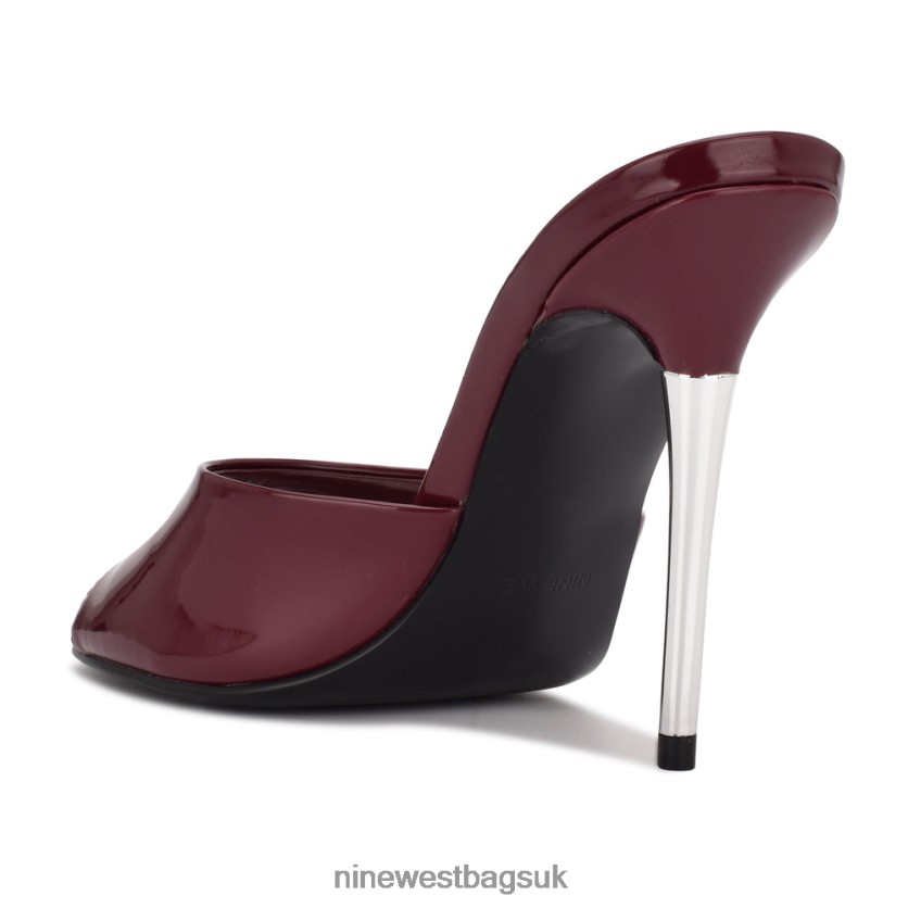 Nine West Divas Heeled Slide Sandals RFX40B475 - Nine West UK Sale Dark Plum Patent