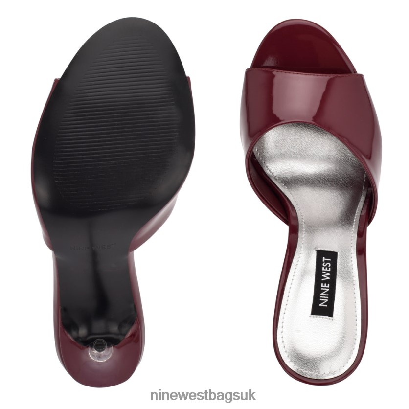 Nine West Divas Heeled Slide Sandals RFX40B475 - Nine West UK Sale Dark Plum Patent