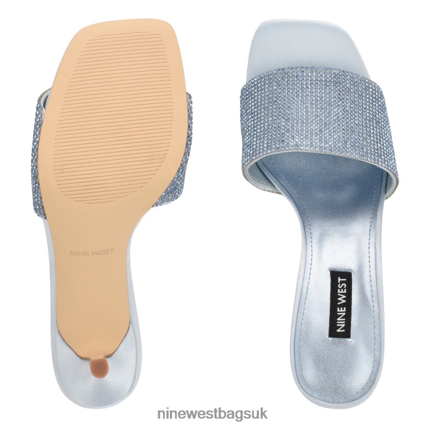 Nine West Donnah Rhinestone Heeled Slide Sandals RFX40B238 - Nine West Sandals UK Powder Blue