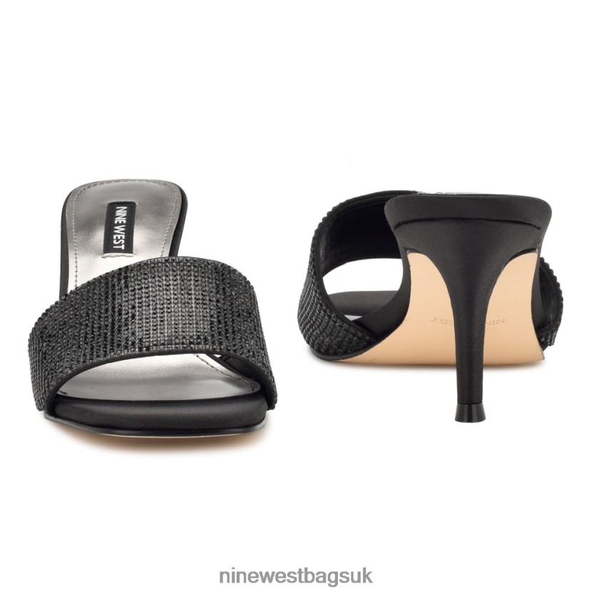 Nine West Donnah Rhinestone Heeled Slide Sandals RFX40B239 - Nine West UK Sale Black
