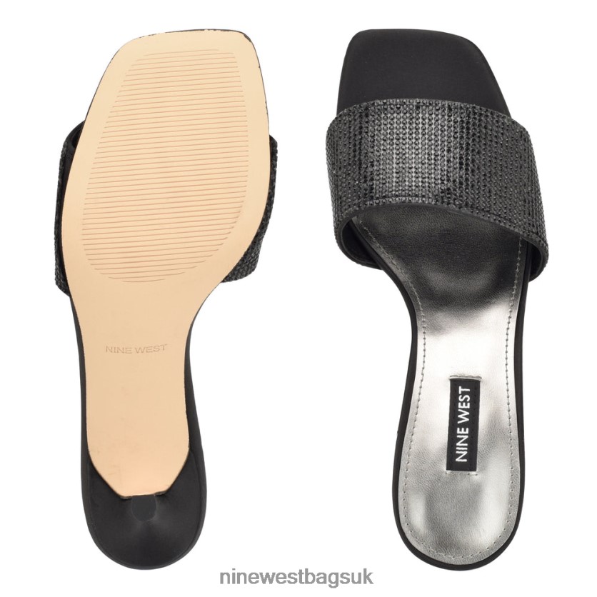 Nine West Donnah Rhinestone Heeled Slide Sandals RFX40B239 - Nine West UK Sale Black