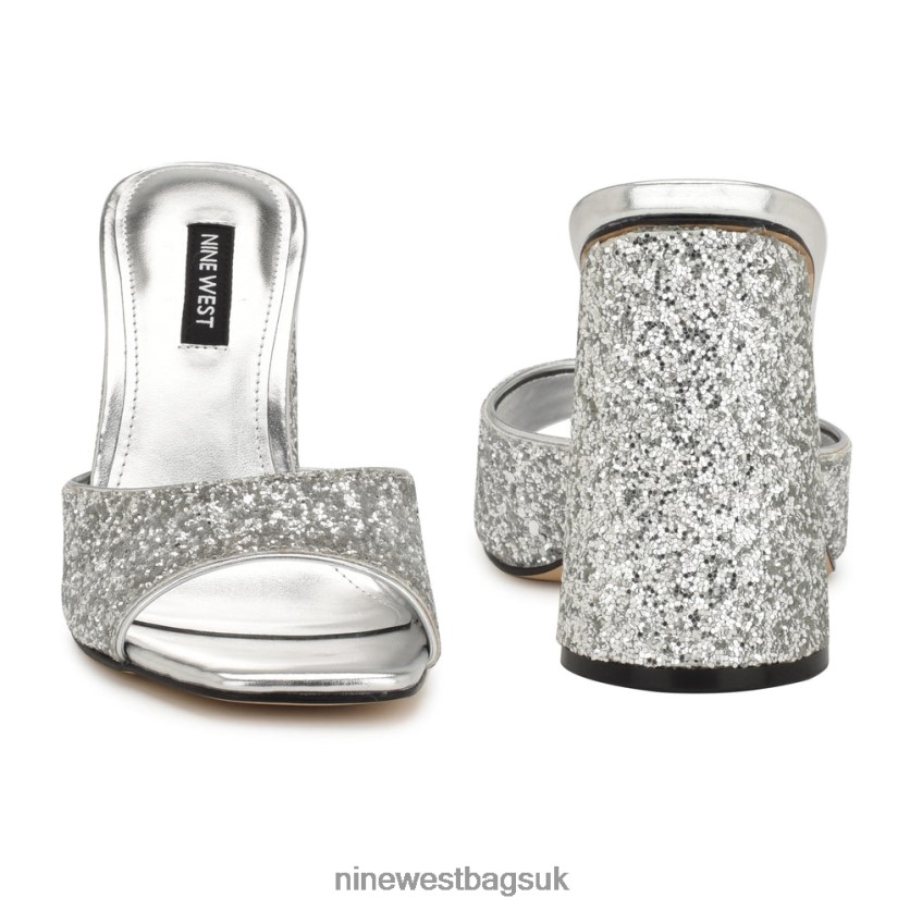 Nine West Excit Heeled Slide Sandals RFX40B301 - Nine West UK Silver Glitter