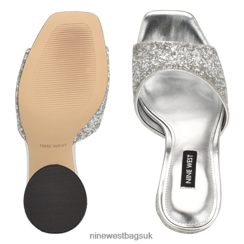 Nine West Excit Heeled Slide Sandals RFX40B301 - Nine West UK Silver Glitter