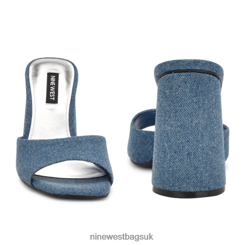 Nine West Excit Heeled Slide Sandals RFX40B302 - Nine West Sandals UK Blue Denim