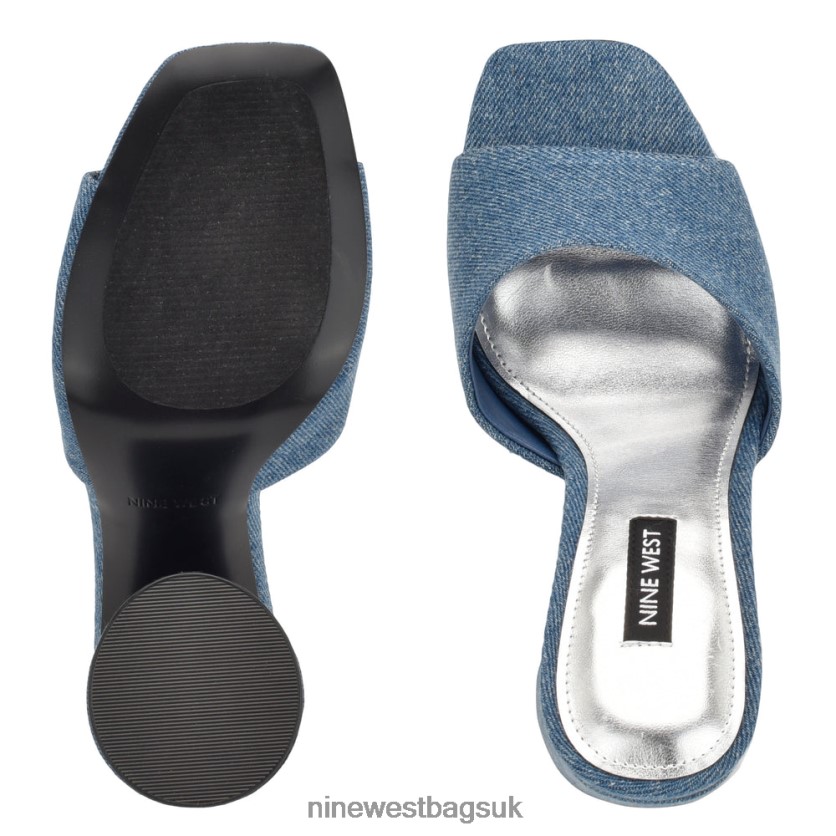 Nine West Excit Heeled Slide Sandals RFX40B302 - Nine West Sandals UK Blue Denim