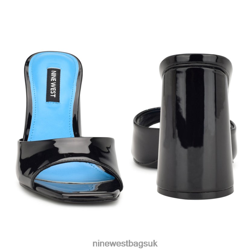 Nine West Excit Heeled Slide Sandals RFX40B303 - Nine West UK Sale Black Patent