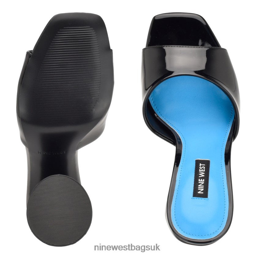Nine West Excit Heeled Slide Sandals RFX40B303 - Nine West UK Sale Black Patent