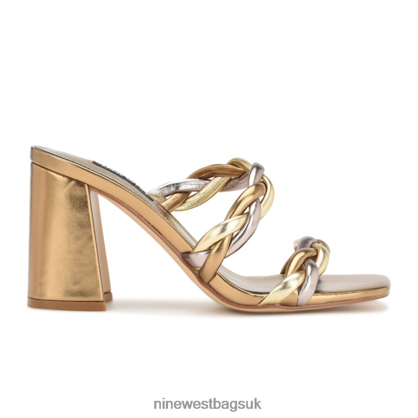 Nine West Garita Block Heel Sandals RFX40B226 - Nine West Sandals UK Gold Multi