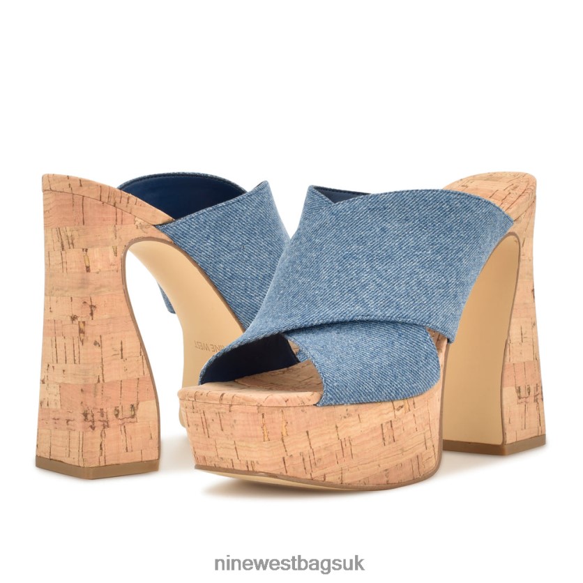 Nine West Girlz Platform Sandals RFX40B178 - Nine West Sandals UK Blue Denim