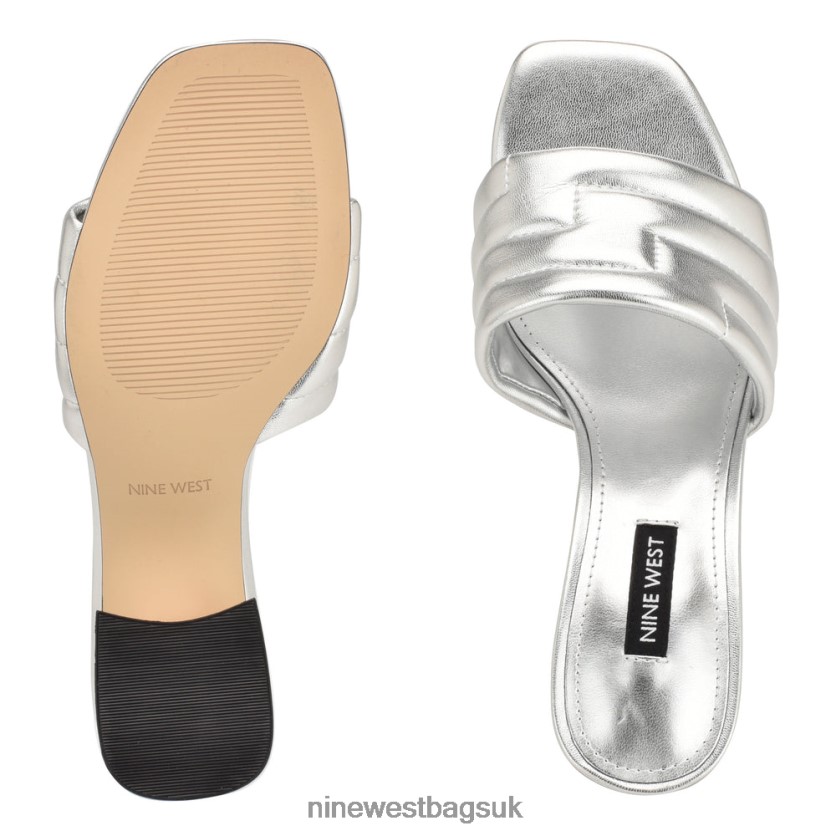Nine West Glenra Heeled Slide Sandals RFX40B244 - Nine West Bags UK Silver