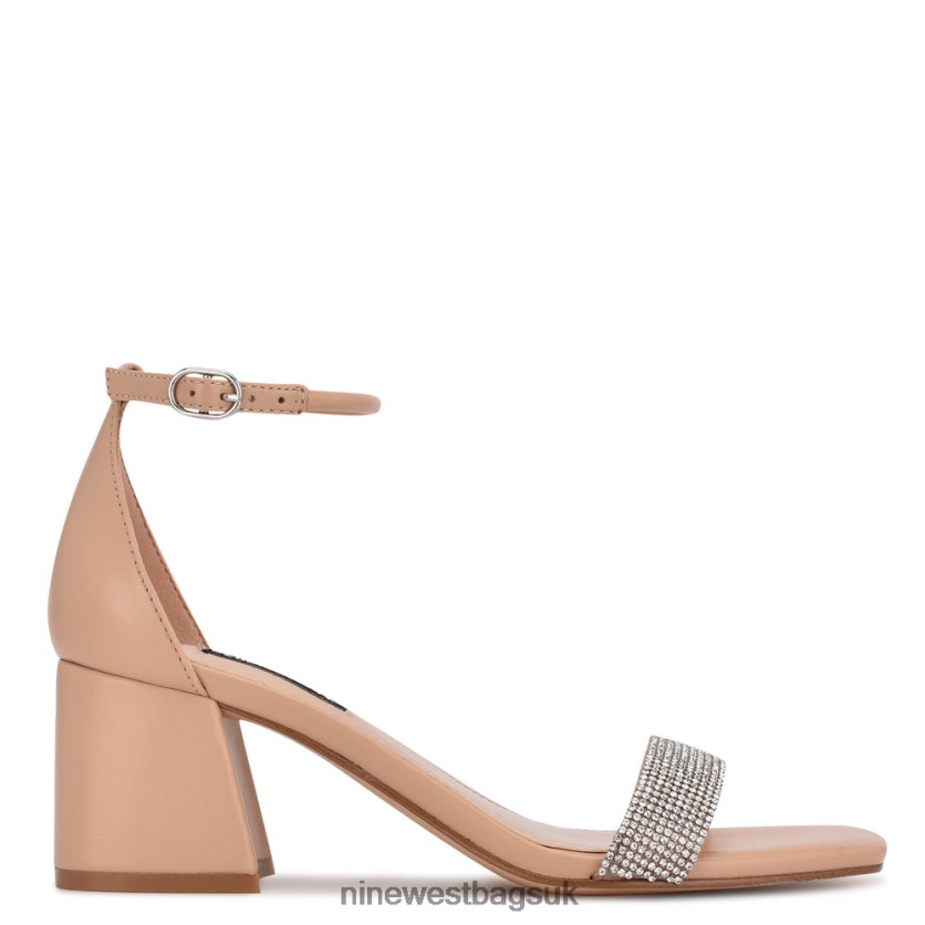 Nine West Gretal Ankle Strap Block Heel Sandals RFX40B1899 - Nine West UK Sale Nude Crystal