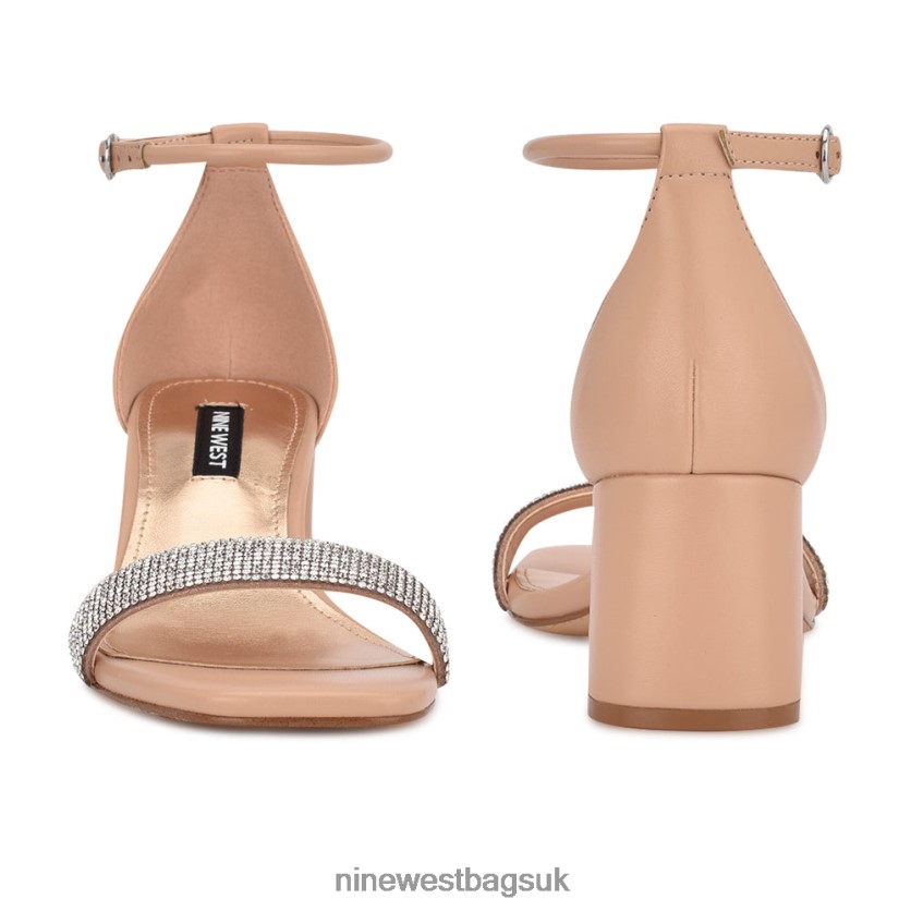 Nine West Gretal Ankle Strap Block Heel Sandals RFX40B1899 - Nine West UK Sale Nude Crystal