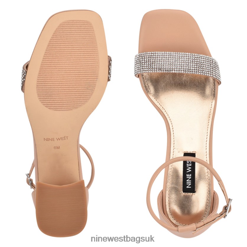 Nine West Gretal Ankle Strap Block Heel Sandals RFX40B1899 - Nine West UK Sale Nude Crystal