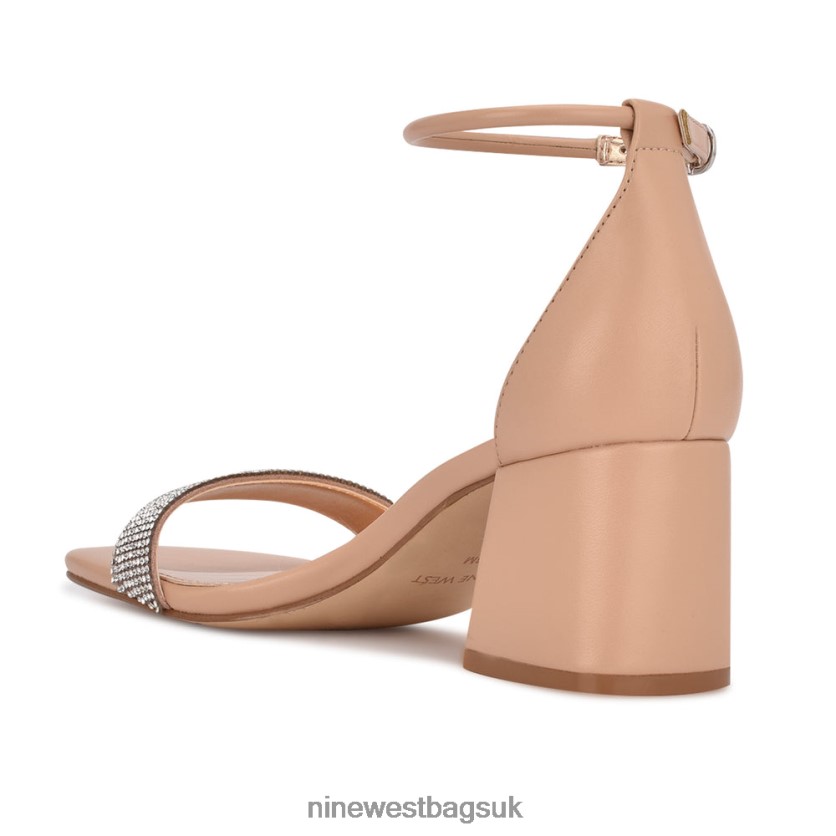 Nine West Gretal Ankle Strap Block Heel Sandals RFX40B494 - Nine West Sandals UK Nude Crystal