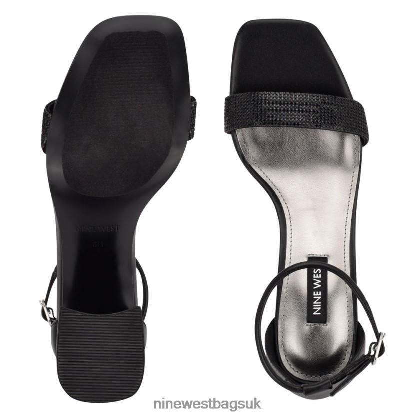 Nine West Gretal Ankle Strap Block Heel Sandals RFX40B495 - Nine West UK Sale Black Diamond
