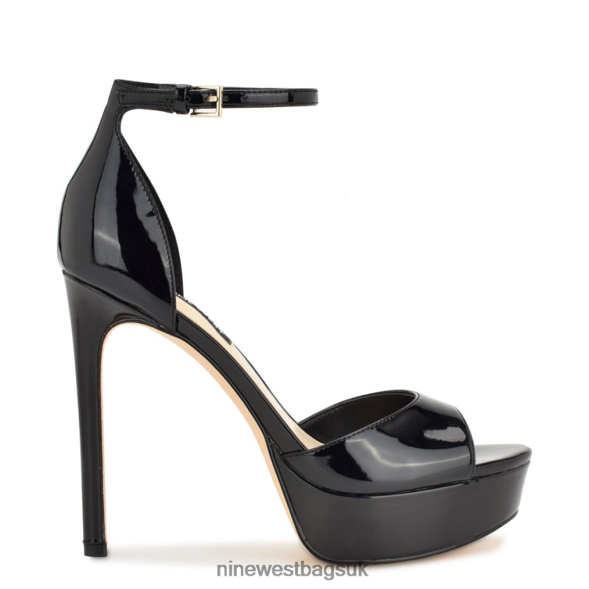 Nine West Grilo Ankle Strap Platform Sandals RFX40B189 - Nine West UK Black Patent