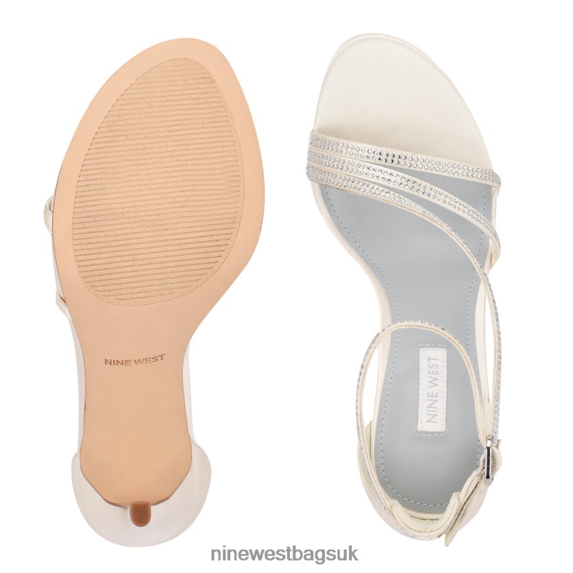 Nine West Irelynn Ankle Strap Heeled Sandals RFX40B464 - Nine West Bags UK White Satin
