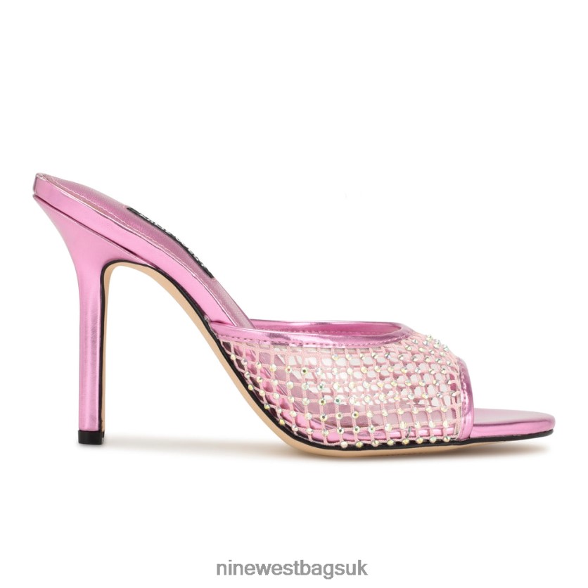 Nine West Iriep Heeled Slide Sandals RFX40B1077 - Nine West UK Pink Metallic Mesh