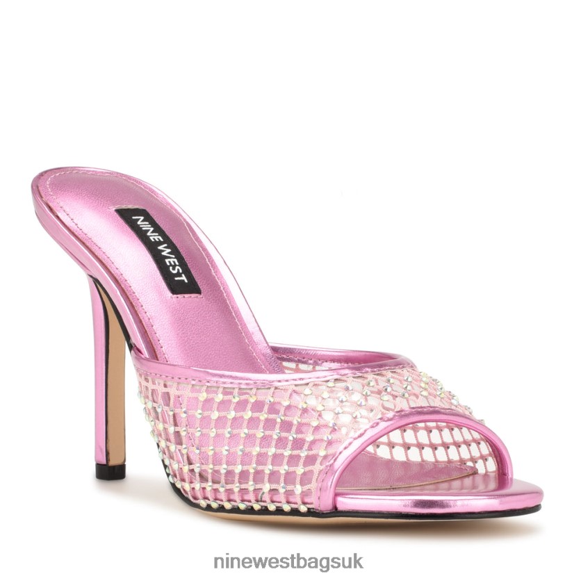 Nine West Iriep Heeled Slide Sandals RFX40B1077 - Nine West UK Pink Metallic Mesh